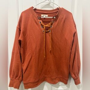 Madewell Rust Lace-Up Sweatshirt